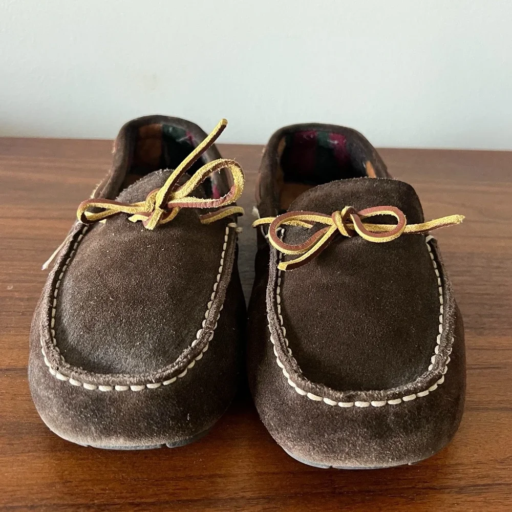 Woolrich Suede Moccasin Slippers Brown Leather Lace Mens‎ Size 9
